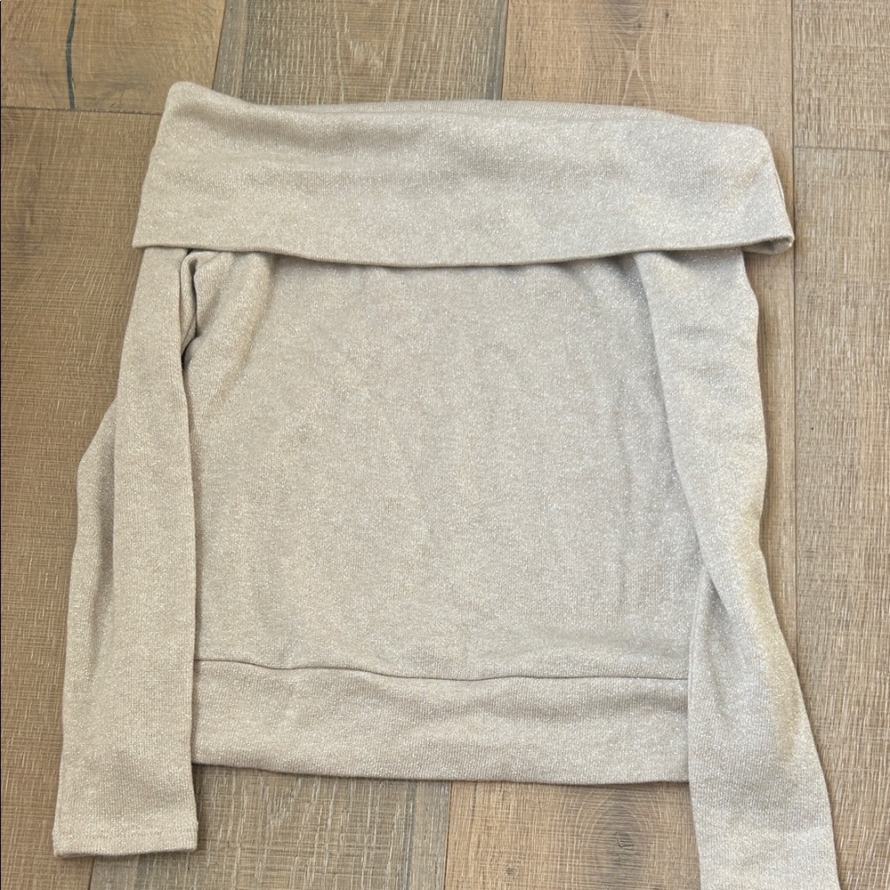 Elegant Off-Shoulder Cream silver Sweater White House black market
